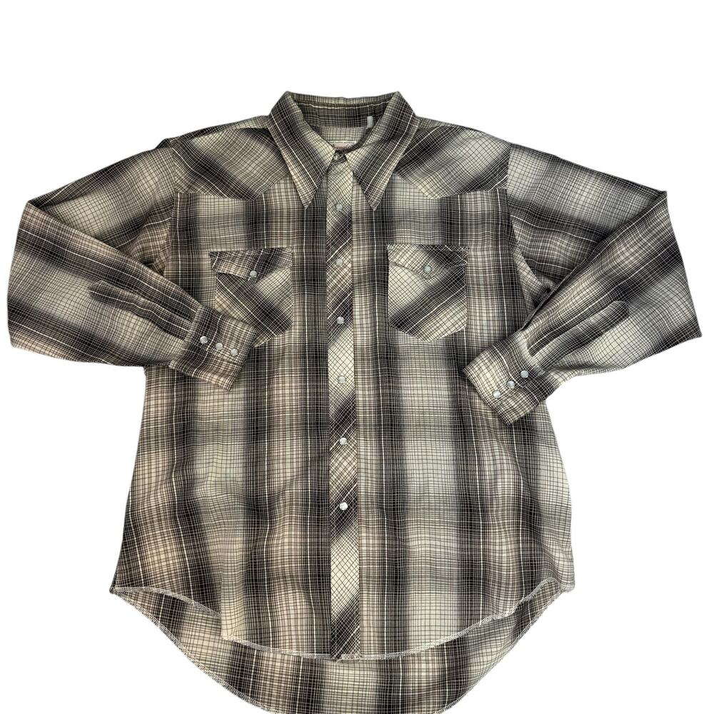 Wrangler Vintage Pear Snap Brown Plaid 1970s Western Dagger Collar Cowboy